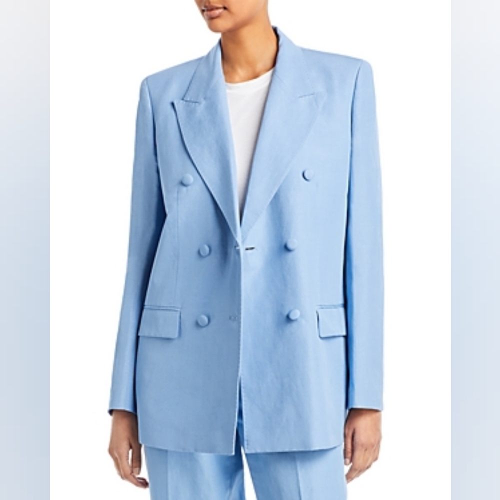 Lafayette 148 New York Womens Trinity Silk & Linen-Blend Blazer XS Blue